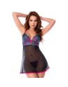 Babydoll noir en maille transparente avec sequins brodés – Mapalé