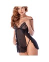 Babydoll noir en maille transparente avec dentelle imprimé animal – Mapalé