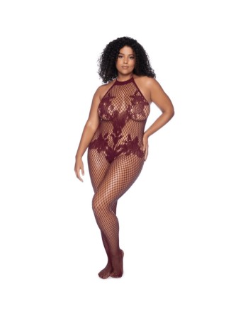 Combinaison grande taille en résille couleur cerise 