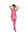 Combinaison grande taille en résille rose 