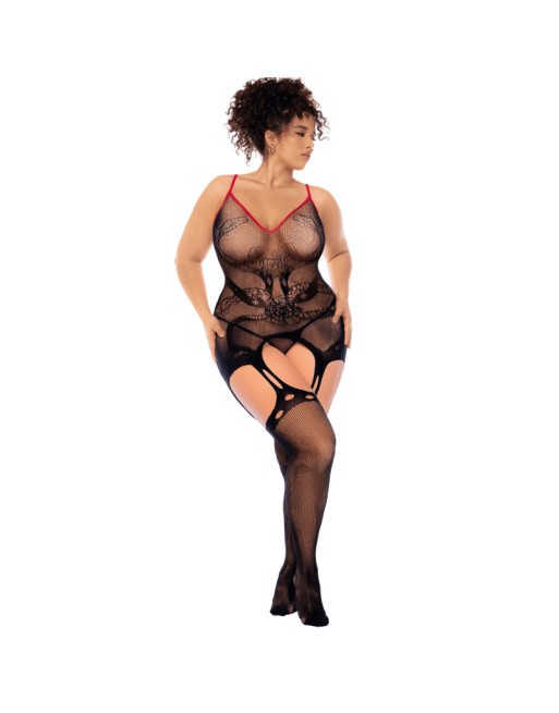 Combinaison intégrale grande taille en résille noire à motif serpent - Mapalé