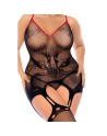 Combinaison intégrale grande taille en résille noire à motif serpent - Mapalé