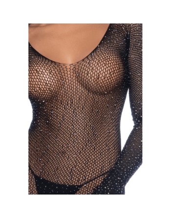 Combinaison noire en résille ornée de strass 