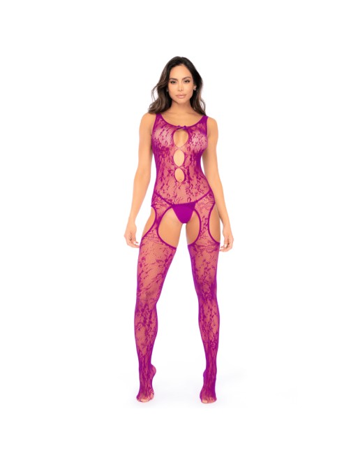 Bodystocking en résille à motif floral, couleur orchidée - Mapalé