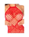 Bodystocking en résille rouge à motif cœur, orné de strass, ouvert à l’entrejambe - Mapalé