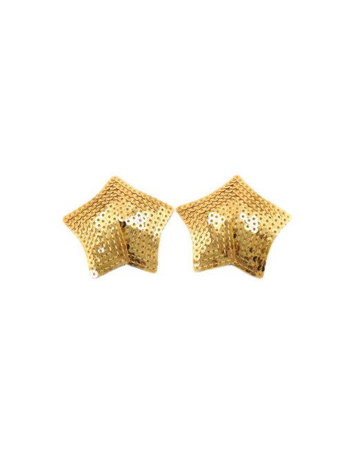 Paire de cache tétons adhésifs étoile pailletée sequin doré 