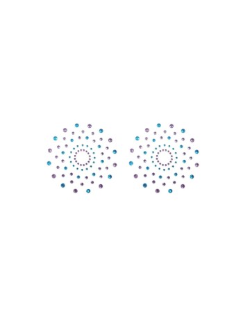 Paire de cache tétons adhésifs strass bleu et violet 