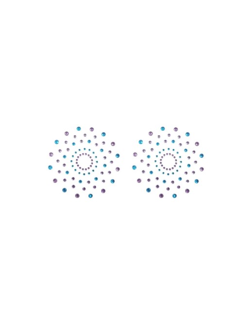 Paire de cache tétons adhésifs strass bleu et violet 
