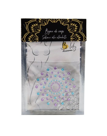 Paire de cache tétons adhésifs strass bleu et violet 