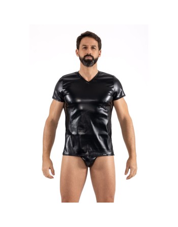 T-Shirt noir Black Desire en simili cuir 