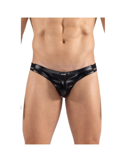 Slip noir Black Desire en simili cuir 
