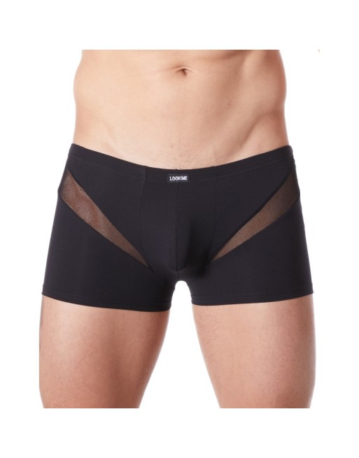 Boxer noir sexy avec fine résille en V