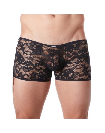 Boxer noir en fine dentelle avec légère transparence