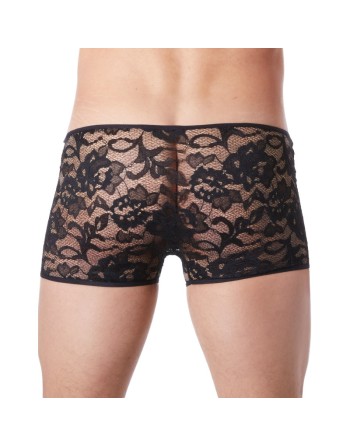 Boxer noir en fine dentelle avec légère transparence