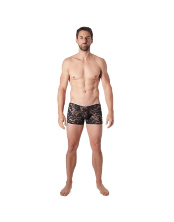 Boxer noir en fine dentelle avec légère transparence