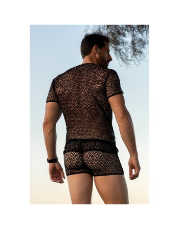 T-shirt noir sexy filet irrégulier fétichiste 