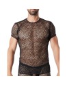 T-shirt noir sexy filet irrégulier fétichiste 