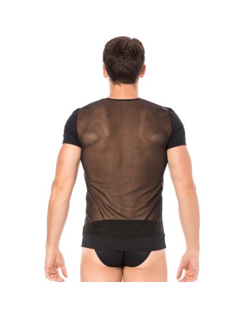 T-shirt noir rayé opaque et transparent 