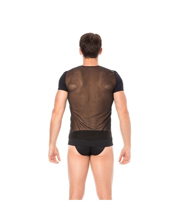 T-shirt noir rayé opaque et transparent 