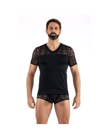 T-shirt noir résille brodée Shinny 