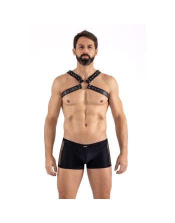 Harnais homme simili cuir larges sangles avec anneaux 