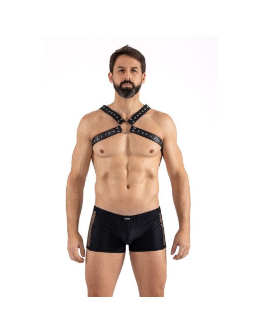 Harnais homme simili cuir larges sangles avec anneaux 