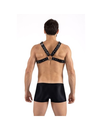 Harnais homme simili cuir larges sangles avec anneaux 