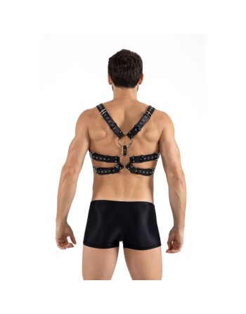 Harnais homme simili cuir avec sangles reliées par de larges anneaux 