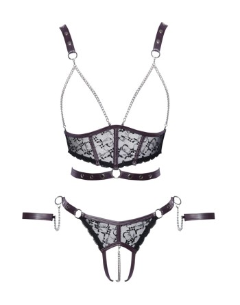 Ensemble ouvert 3 pièces noires - Cotelli Bondage