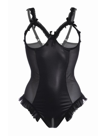 Body wetlook ouvert noir Mistique - Christine