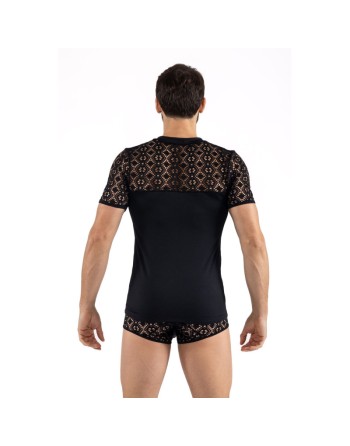 T-shirt noir résille brodée Shinny 