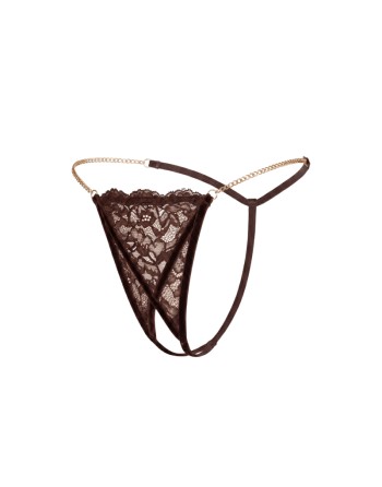 String en dentelle marron ouvert avec chaînes dorées
