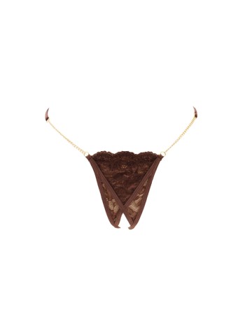 String en dentelle marron ouvert avec chaînes dorées