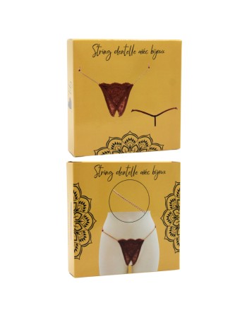 String en dentelle taupe ouvert avec chaînes dorées