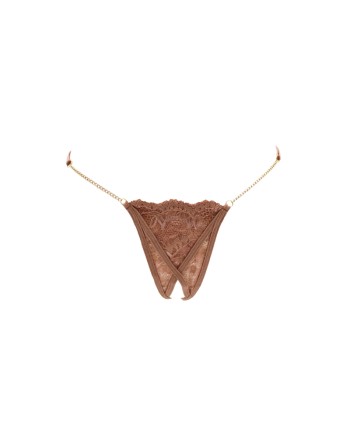 String en dentelle taupe ouvert avec chaînes dorées