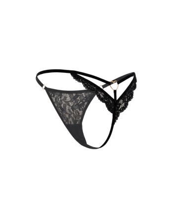 String noir en dentelle avec bijou cœur doré