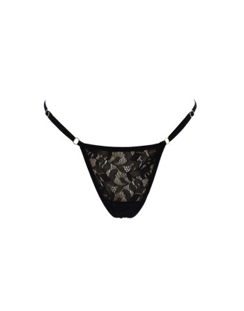 String noir en dentelle avec bijou cœur doré