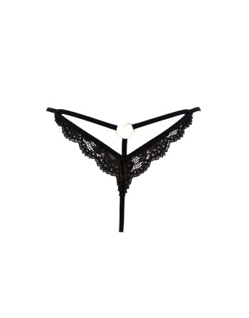 String noir en dentelle avec bijou cœur doré