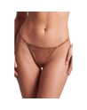 String taupe en dentelle avec bijou cœur doré