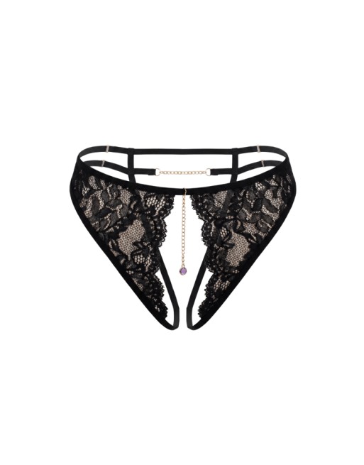 String noir avec bijou couleur aléatoire et chaîne dorée