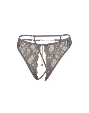 String gris avec bijou couleur aléatoire et chaîne dorée
