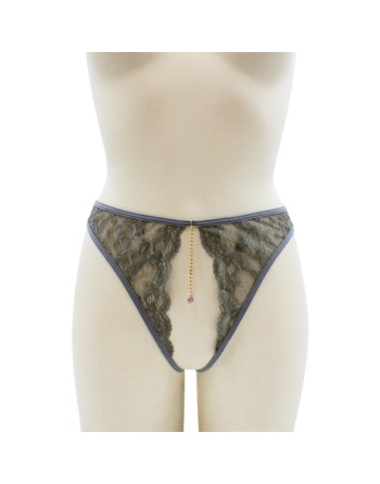 String gris avec bijou couleur aléatoire et chaîne dorée