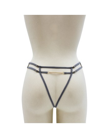 String gris avec bijou couleur aléatoire et chaîne dorée