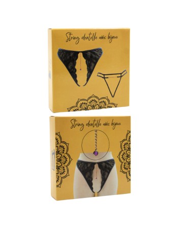 String gris avec bijou couleur aléatoire et chaîne dorée