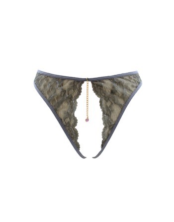 String gris avec bijou couleur aléatoire et chaîne dorée