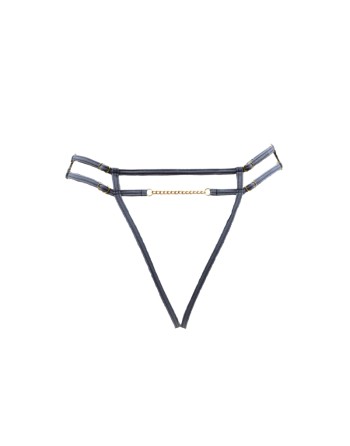 String gris avec bijou couleur aléatoire et chaîne dorée