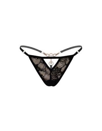 String noir avec bijou perle  strass dorés