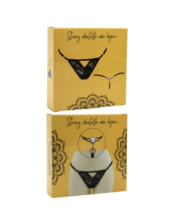 String noir avec bijou perle  strass dorés