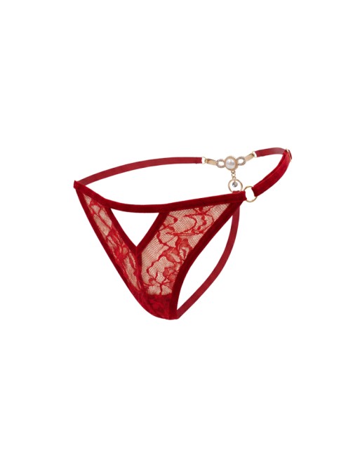 String rouge avec bijou perle  strass dorés