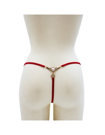 String rouge avec bijou perle  strass dorés